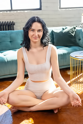 Charlotte Mist Teases With Panties On Couch As Her Long Curly Hair Sweeps Barefoot