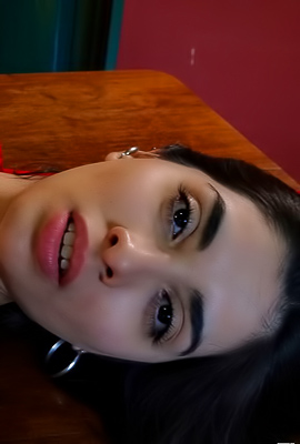 Arissas Gloves Stroke Her Hot Body, Dildo Sliding Into Her Hairy Pussy